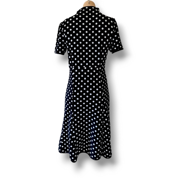 Retro-style black short sleeve white polka dot midi dress AU 10 12 14 NWOT - Picture 7 of 8